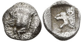 Greek
MYSIA. Kyzikos. (450-400 BC)
AR trihemibol (6.7mm 0.25g)