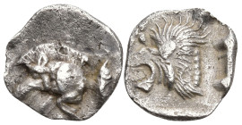 Greek
MYSIA. Kyzikos. (Circa 450-400 BC)
AR Hemiobol (12.8mm 0.38g)