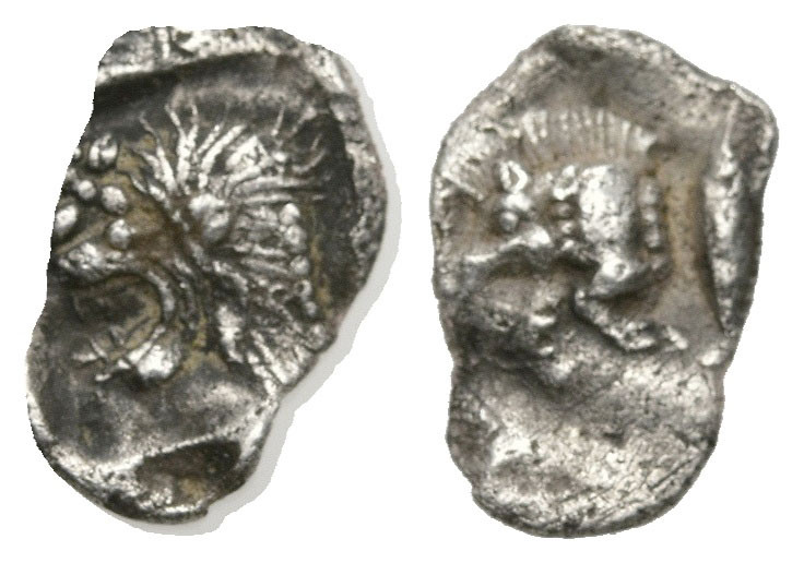 Greek
MYSIA. Kyzikos. (Circa 450-400 BC).
AR Hemiobol (7.9mm 0.39g)