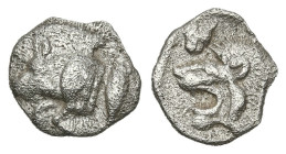 Greek
MYSIA. Kyzikos. (Circa 450-400 BC).
AR Hemiobol (78.7mm 0.35g)