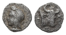 Greek
MYSIA. Kyzikos. (450-400 BC)
AR Hemiobol (7.38mm 0.28g)