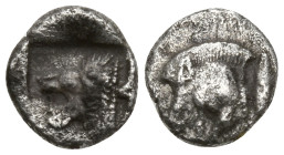 Greek
MYSIA. Kyzikos. (450-400 BC)
AR Tetartemorion (6.4mm 0.21g)