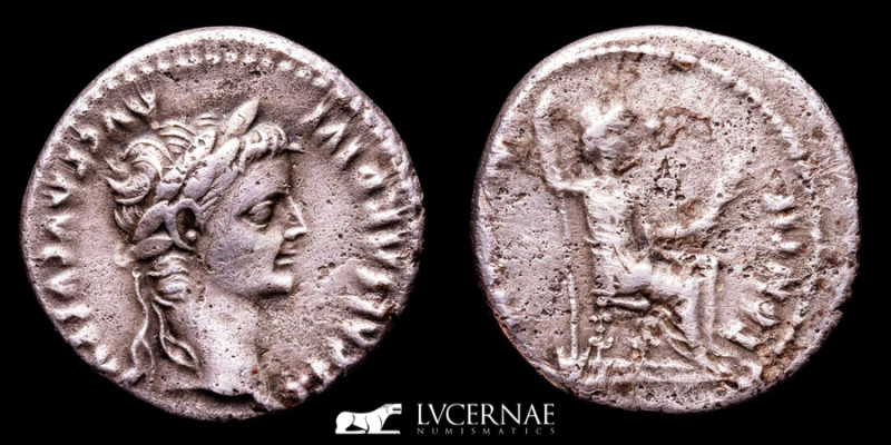 Roman Empire - Tiberius, AD 14-37. Silver denarius (3,72 g., 18 mm.). Minted in ...