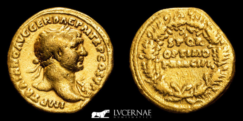 Roman Empire - Trajan, (98-117 A.D.). Gold aureus (7,15 g. 19 mm.). Rome, AD 107...