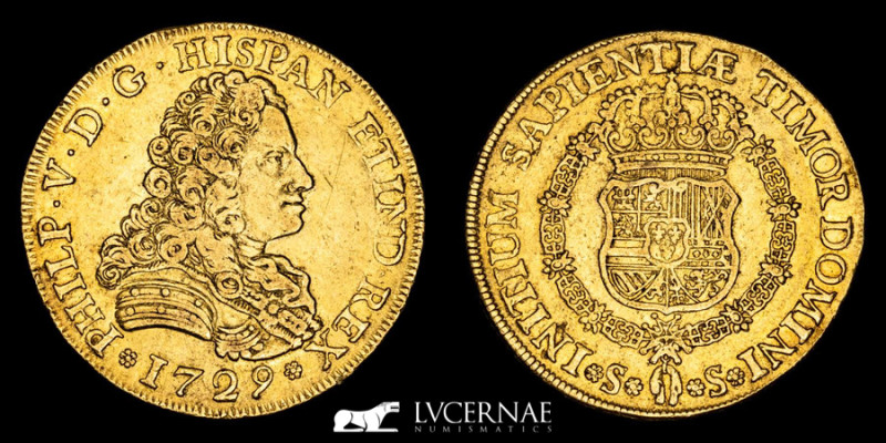 Spain - Felipe V (1700-1746) 

Gold 8 escudos 1729. Seville.

27.03 g. 37 mm.

C...