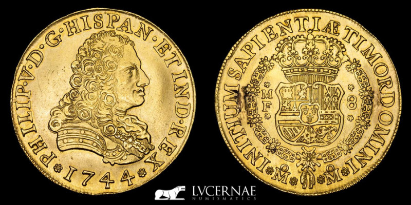 Spain - Felipe V (1700-1746) 8 escudos, gold. Minted in Mexico, 1744. Assayer M....