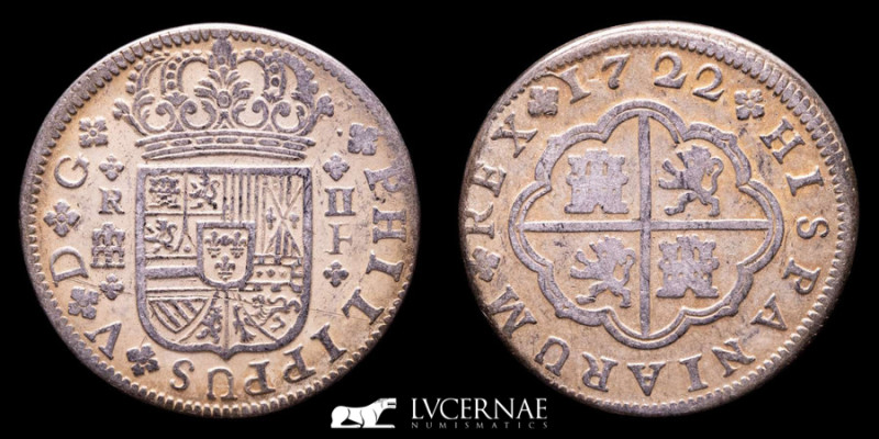 Spain - Felipe V (1700-1746)

Silver 2 reales (6,00 g. 26 mm) minted in Segovia ...