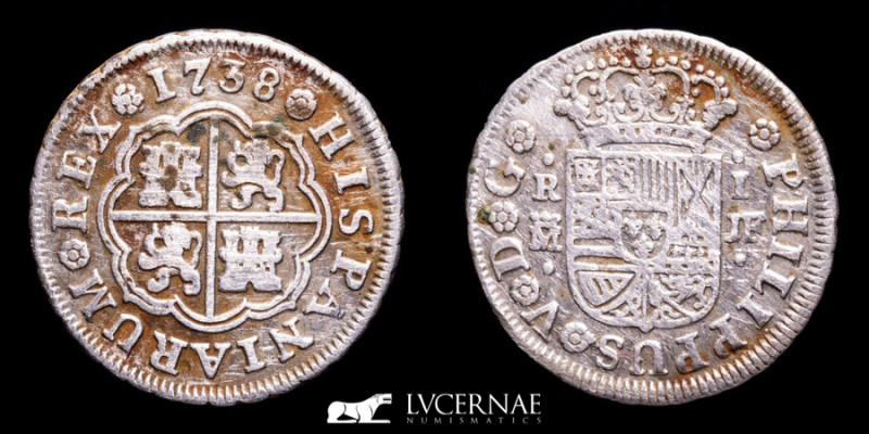 España - Felipe V (1700-1746). 

Silver Real. 1738. Madrid J.F.

2.68 g. 20 mm.
...