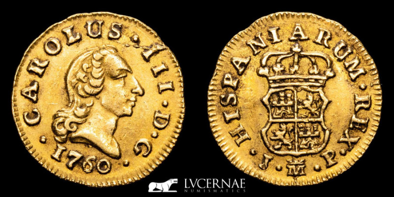 España - Carlos III (1759-1788)

Gold 1/2 escudo, minted in Madrid, 1760 JP.

1,...