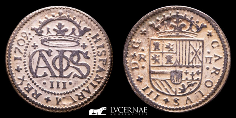 Spain - Carlos III, the Pretender (1701-1714) Silver 2 reales. 1709 - Barcelona....