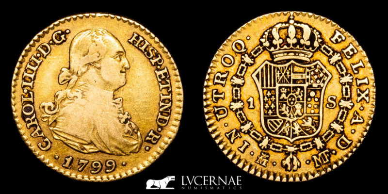 Spain - Carlos IV (1788 - 1808). 1 escudo. Madrid. 1799. MF. 

3,31 g. 18 mm.

A...