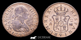 Carlos IV (1759-1788) Silver 2 Reales 5.95 g., 25 mm. Madrid 1793 GVF