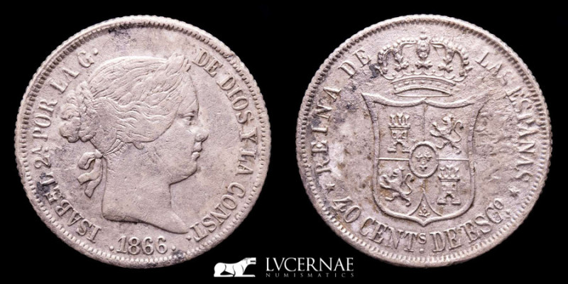 Spain - Isabel II (1833 - 1868)

Silver 40 céntimos (4,76 g 23 mm) 1866. Madrid....