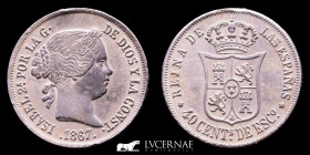 Isabel II Silver 40 centimos 5,25 g. 24 mm. Madrid 1867 extremely fine