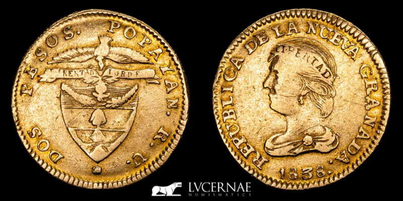 Colombia - Republic of Nueva Granada.

Gold Dos Pesos 1838 RU (Popayan)

Gold 0....