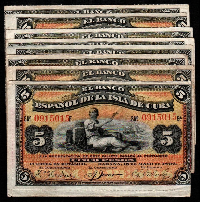 Banco Español de la Isla de Cuba. 15 mayo 1896. 5 pesos. PLATA estampillado en r...