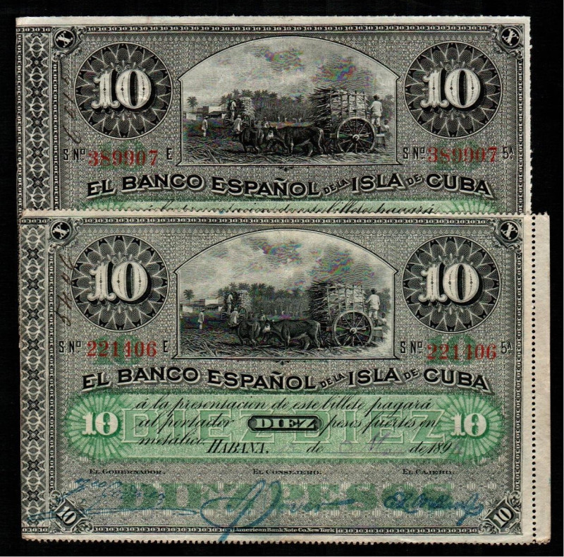 Banco Español de la Isla de Cuba. 15 de mayo de 1896. 10 pesos. Fecha estampilla...