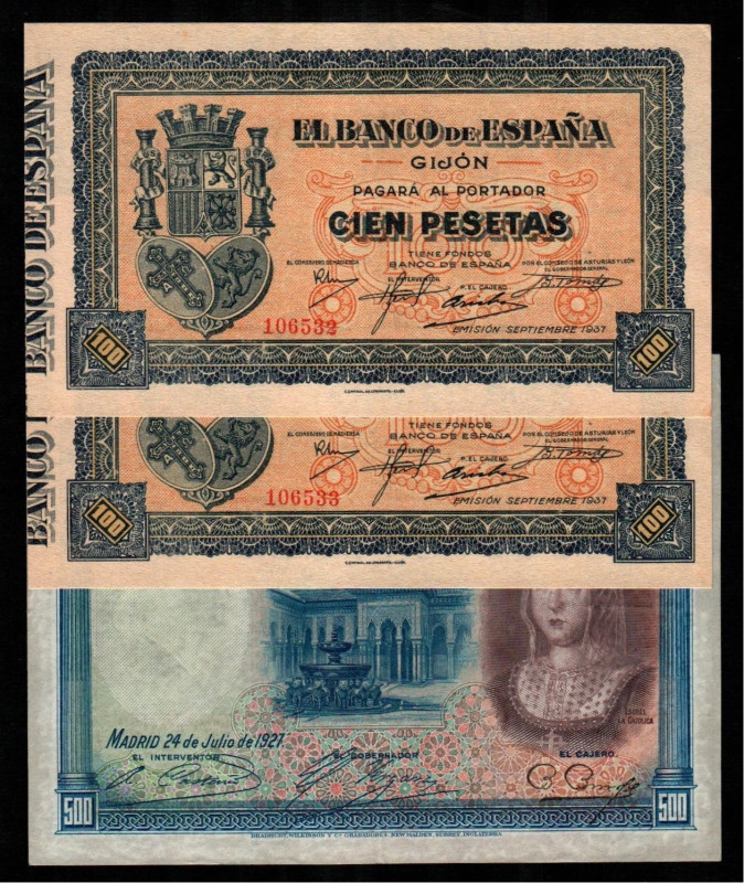 24 de julio de 1927. 500 pesetas. Numeración inferior a 1.602.000. E327. Banco d...