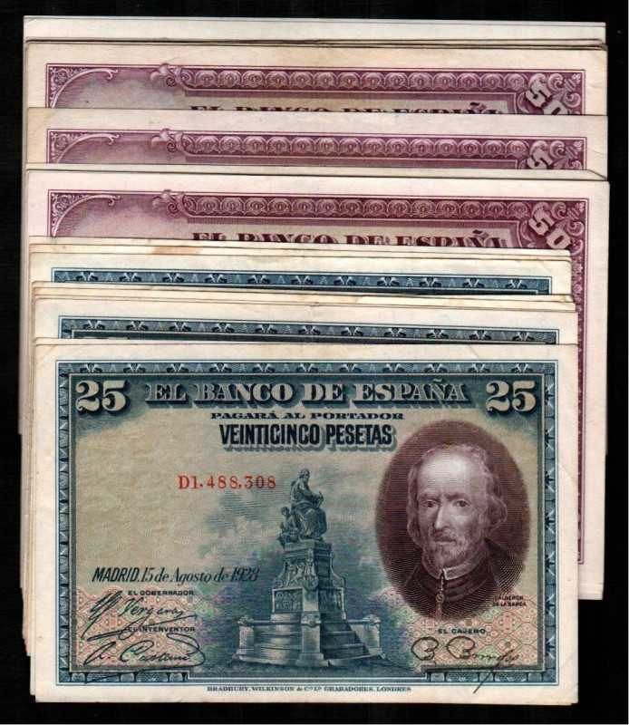 15 de agosto de 1928. 25 pesetas. Series D y C. Cinco de cada, no correlativos. ...