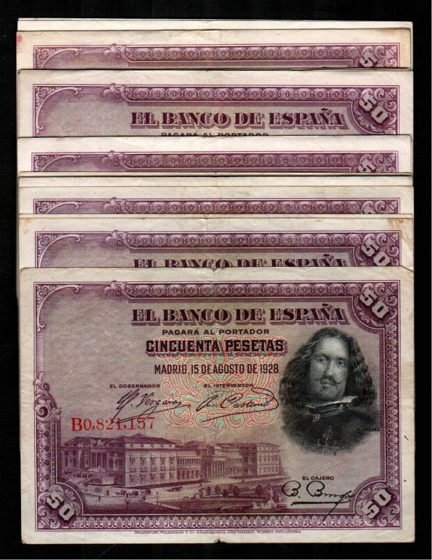 15 de agosto de 1928. 50 pesetas. Inicios de colección de correlativos por el pr...