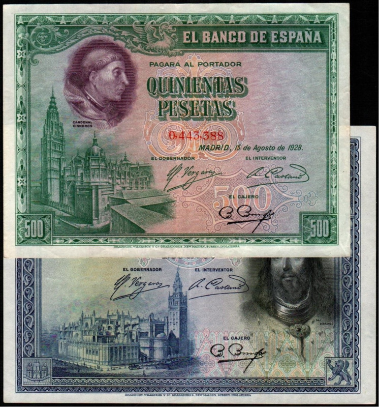 15 de agosto de 1928. 1.000 y 500 pesetas. E357 y E356. EBC y MBC+, apresto orig...