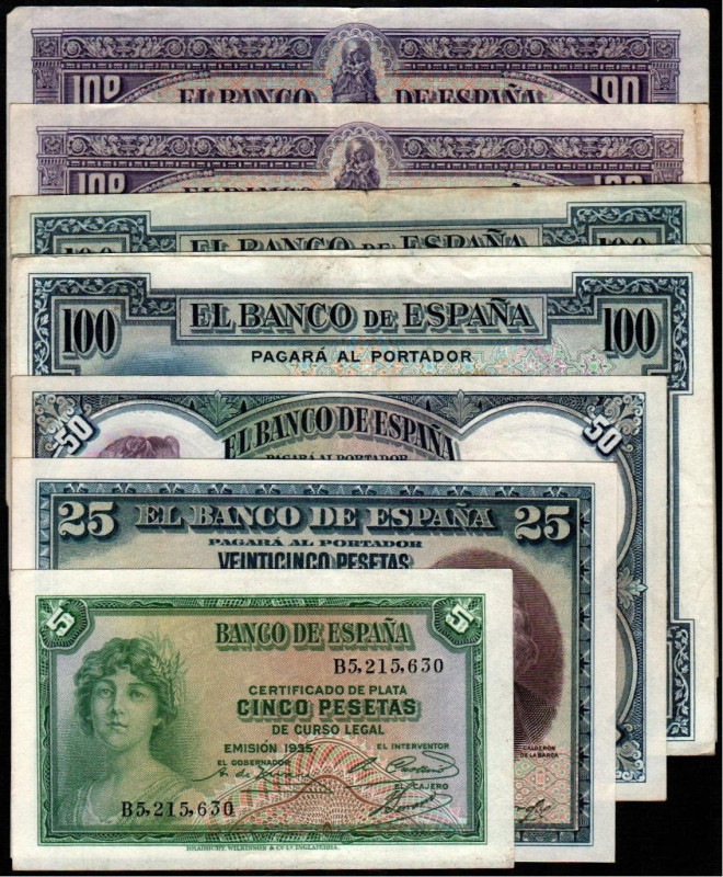 1935. 5 pesetas. Serie B. E363. 15 de agosto de 1928. 25 pesetas. Serie D. E353....