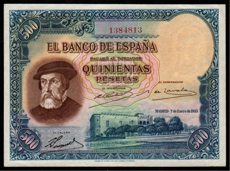 7 de enero de 1935. 500 pesetas. E365. Leve marca central sin romper la fibra. A...