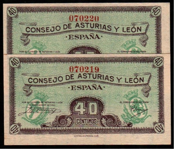 Consejo de Asturias y León. 40 céntimos. Pareja correlativa. E395. SC, apresto o...