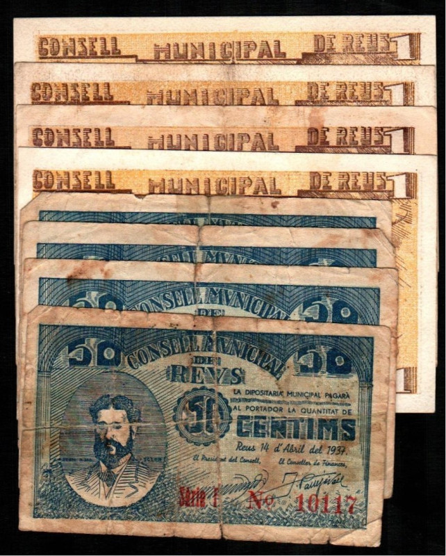 REUS (Tarragona). 14 de abril y 21 de julio de 1937. Consejo Municipal. 50 cénti...