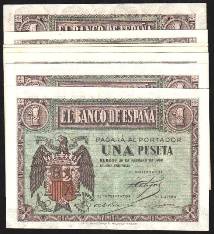 28 de febrero de 1938. 1 peseta. Serie A, B, C, D, E, F y G (última letra). E427...