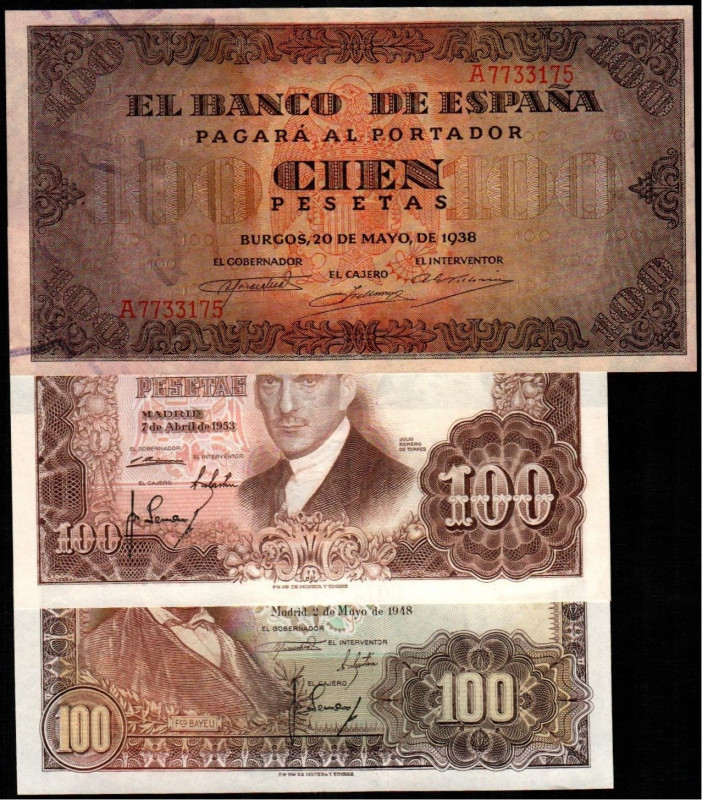 20 de mayo de 1938. 100 pesetas. Serie A. E432. 7 de abril de 1953. 100 pesetas....