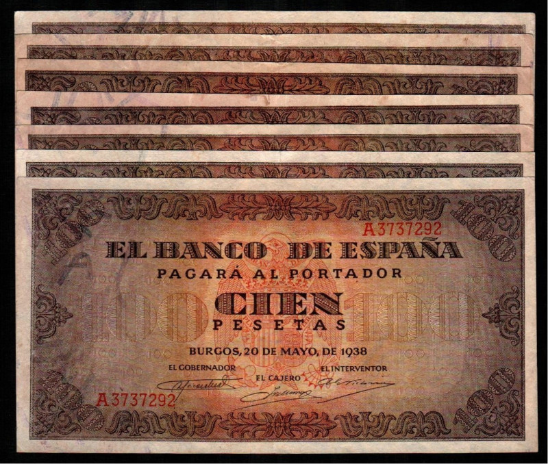 20 de mayo de 1938. 100 pesetas. Series A, B, C, D, F, G y H. E432 y E432a. Algo...