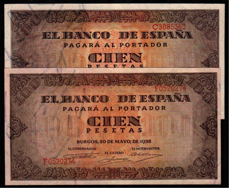 20 de mayo de 1938. 100 pesetas. Series C y F. E432a. Ligeramente planchado el p...