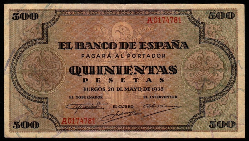 20 de mayo de 1938. 500 pesetas. Serie A. E433. MBC o algo peor