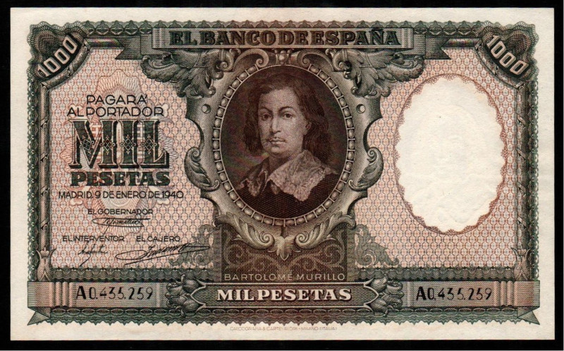 9 de enero de 1940. 1.000 pesetas. Serie A. E440. Planchado. MBC+