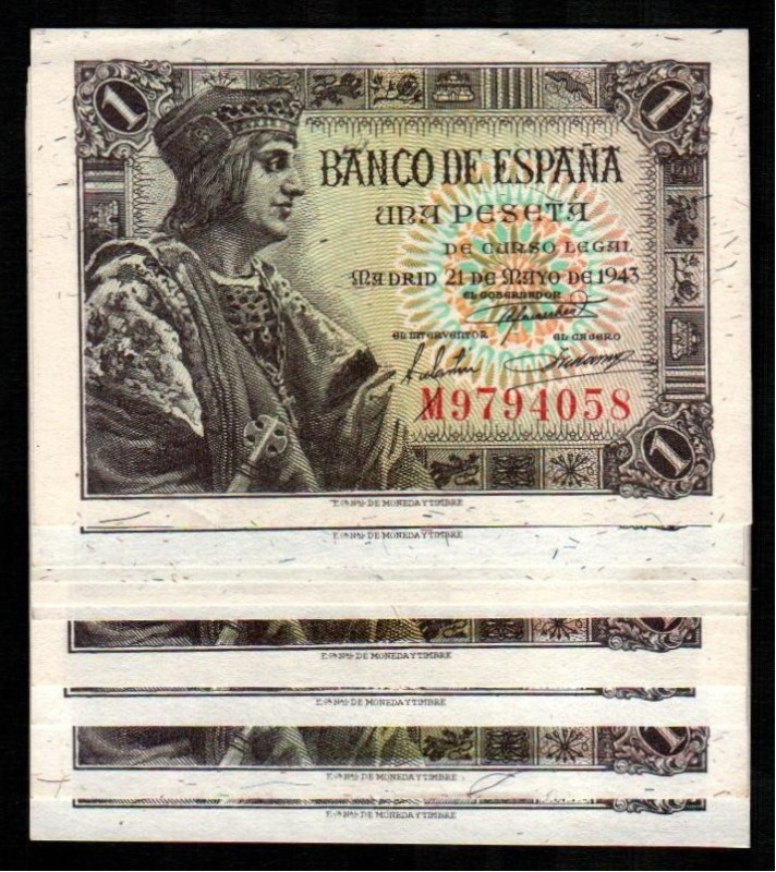 21 de mayo de 1943. 1 peseta. Series A, B, D, E, F, G, J, L y M. E447a. Seis SC,...