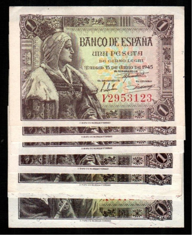 21 de mayo de 1943. 1 peseta. Series A, B y E. E447a. 15 de junio de 1945. 1 pes...