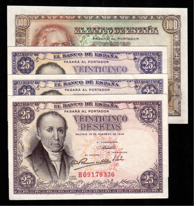 19 de febrero de 1946. 25 pesetas. Series A, B y H. E450. 2 de mayo de 1948. 100...