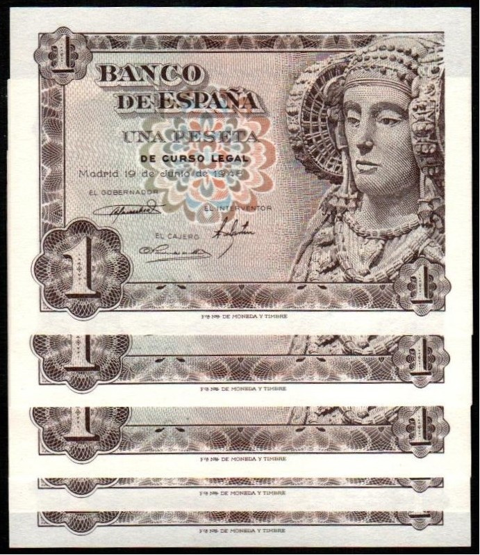 19 de junio de 1948. 1 peseta. Serie A. Ocho correlativos. E457a. SC, apresto or...