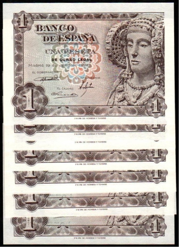 19 de junio de 1948. 1 peseta. Serie A. Diez correlativos. E457a. SC, apresto or...