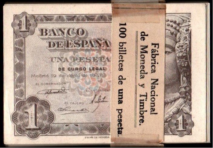 19 de junio de 1948. 1 peseta. Serie H. Cien correlativos con faja de la FNMT al...