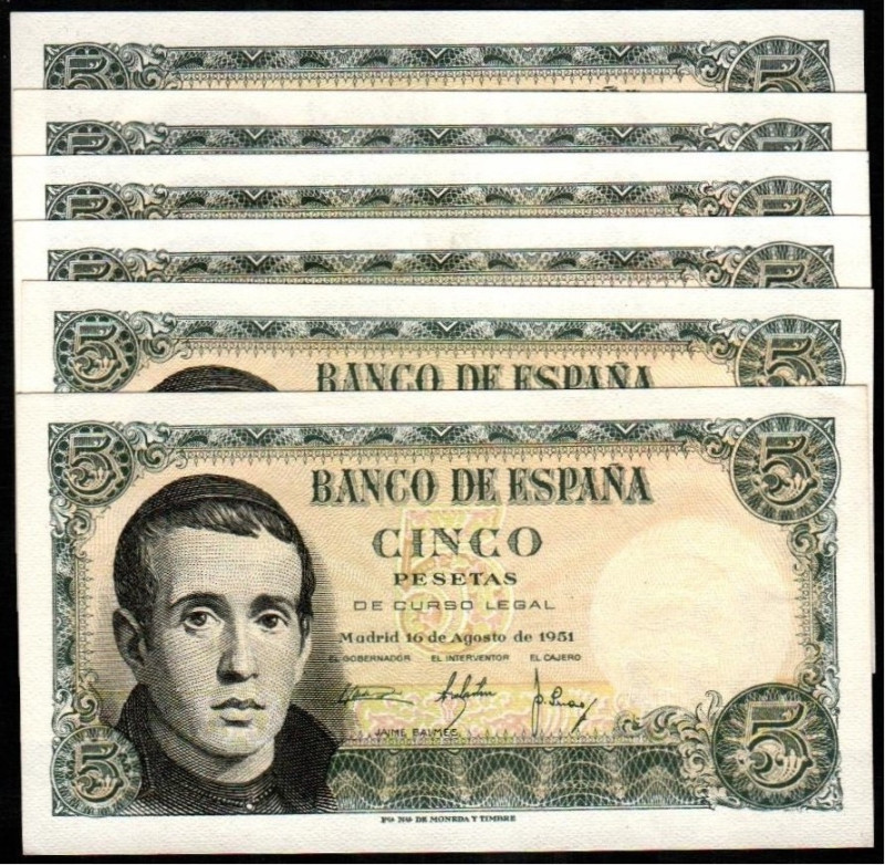 16 de agosto de 1951. 5 pesetas. Series 1G, 1E y S. Parejas correlativas. E459a....