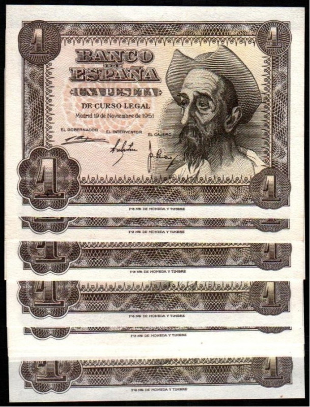 19 de noviembre de 1951. 1 peseta. Series A (6 correlativos) y J (6 correlativos...