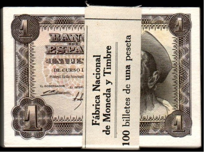 19 de noviembre de 1951. 1 peseta. Serie I. Cien correlativos con faja de la FNM...