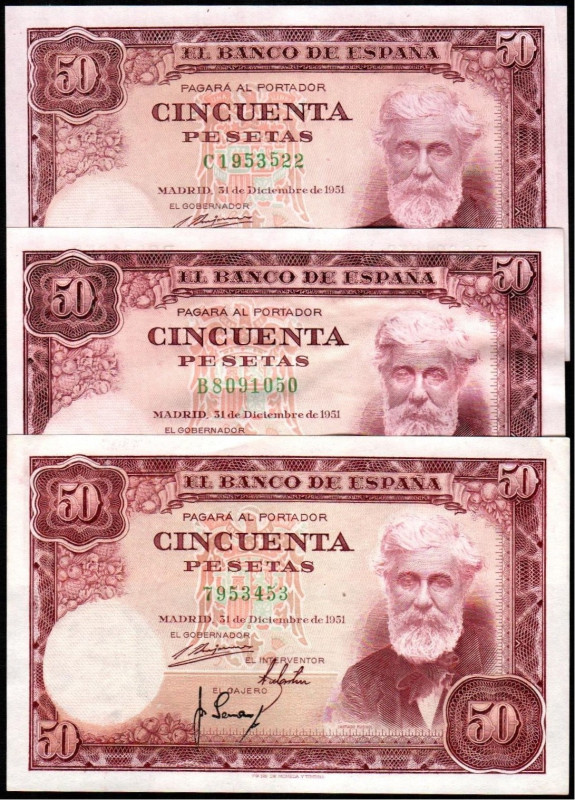 31 de diciembre de 1951. 50 pesetas. Sin serie y series B y C. E462 y E462a. Alg...