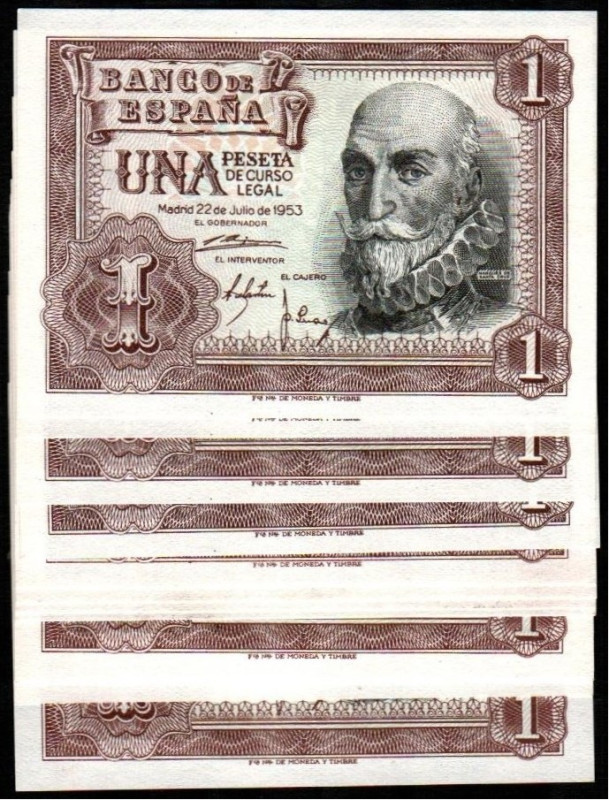 22 de julio de 1953. 1 peseta. Sin serie y series C y J. Tres cuartetos correlat...