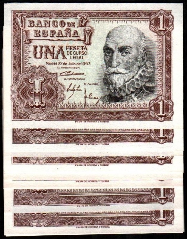 22 de julio de 1953. 1 pesetas. Serie F. Seis correlativos. Sin serie y serie I....