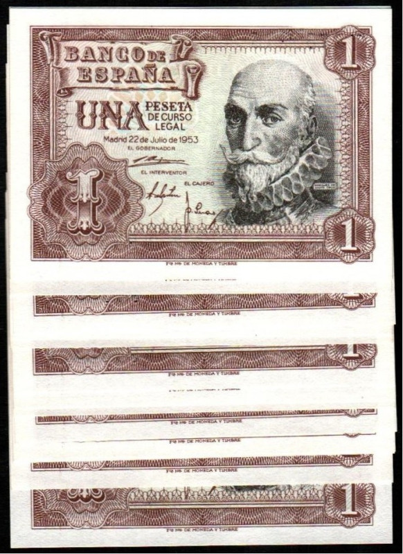 22 de julio de 1953. 1 peseta. Serie Y. Catorce correlativos. E465a. SC, apresto...