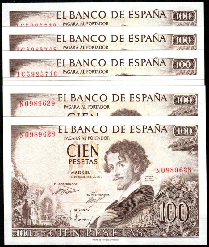 19 de noviembre de 1965. 100 pesetas. Series 1C, M y N. Cuatro, tres y dos corre...