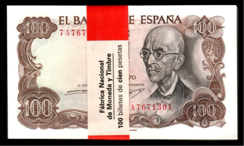 17 de noviembre de 1970. 100 pesetas. Serie 7A. Cien correlativos con faja de la...